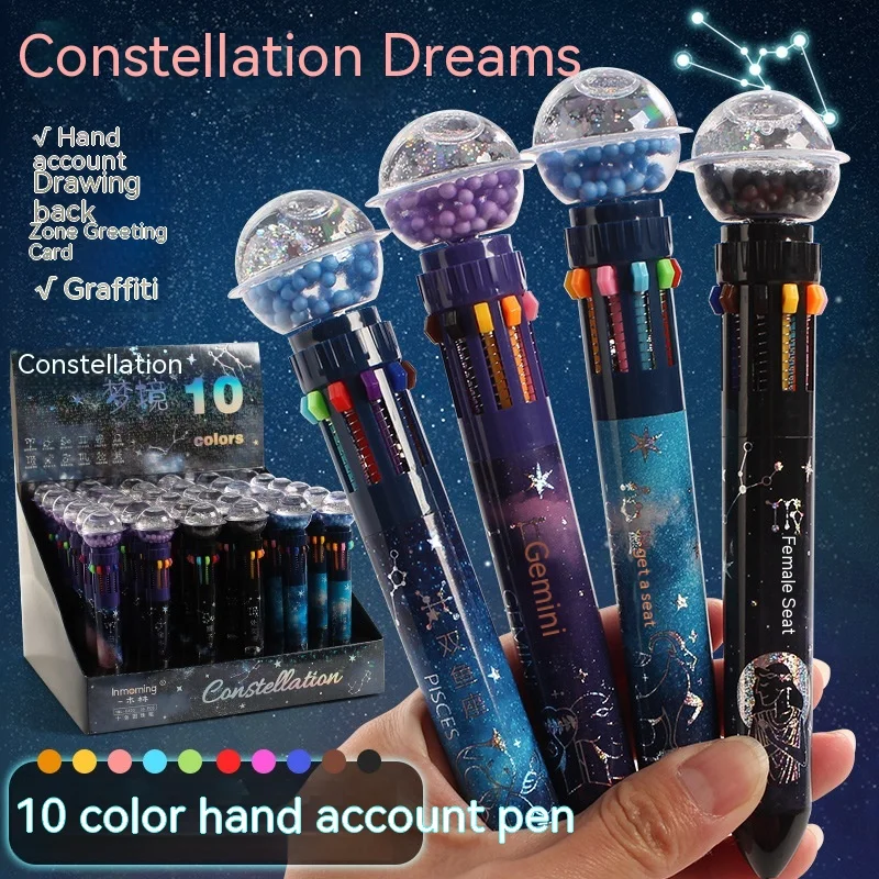 

Zodiac Sign Girl 10 Color Ballpoint Pen Creative Into Oil Quicksand Press Type Color Multi-function Atom Pen Multi-color