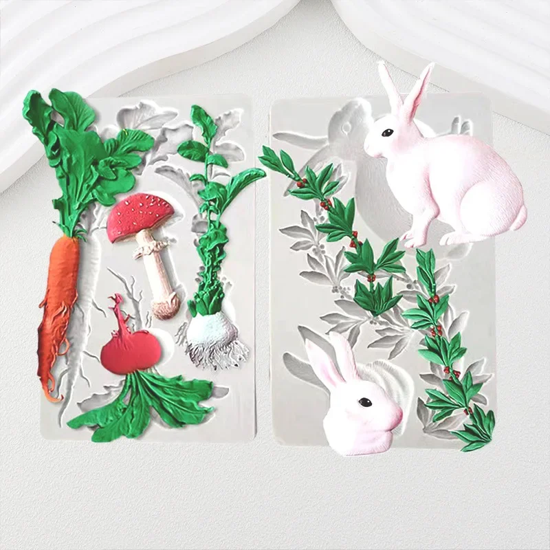 

New Forest Easter Bunny Lace Flip Candy Silicone Molds Radish Mushroom Chocolate Decoration Baking Molds Cake Accessories