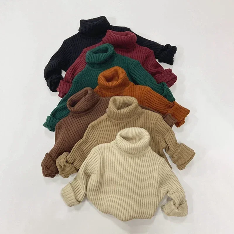 

Autumn Winter Kids Sweaters Warm Solid Girls Sweater Brief Boys Pullover Turtleneck Knitwear Children Clothes
