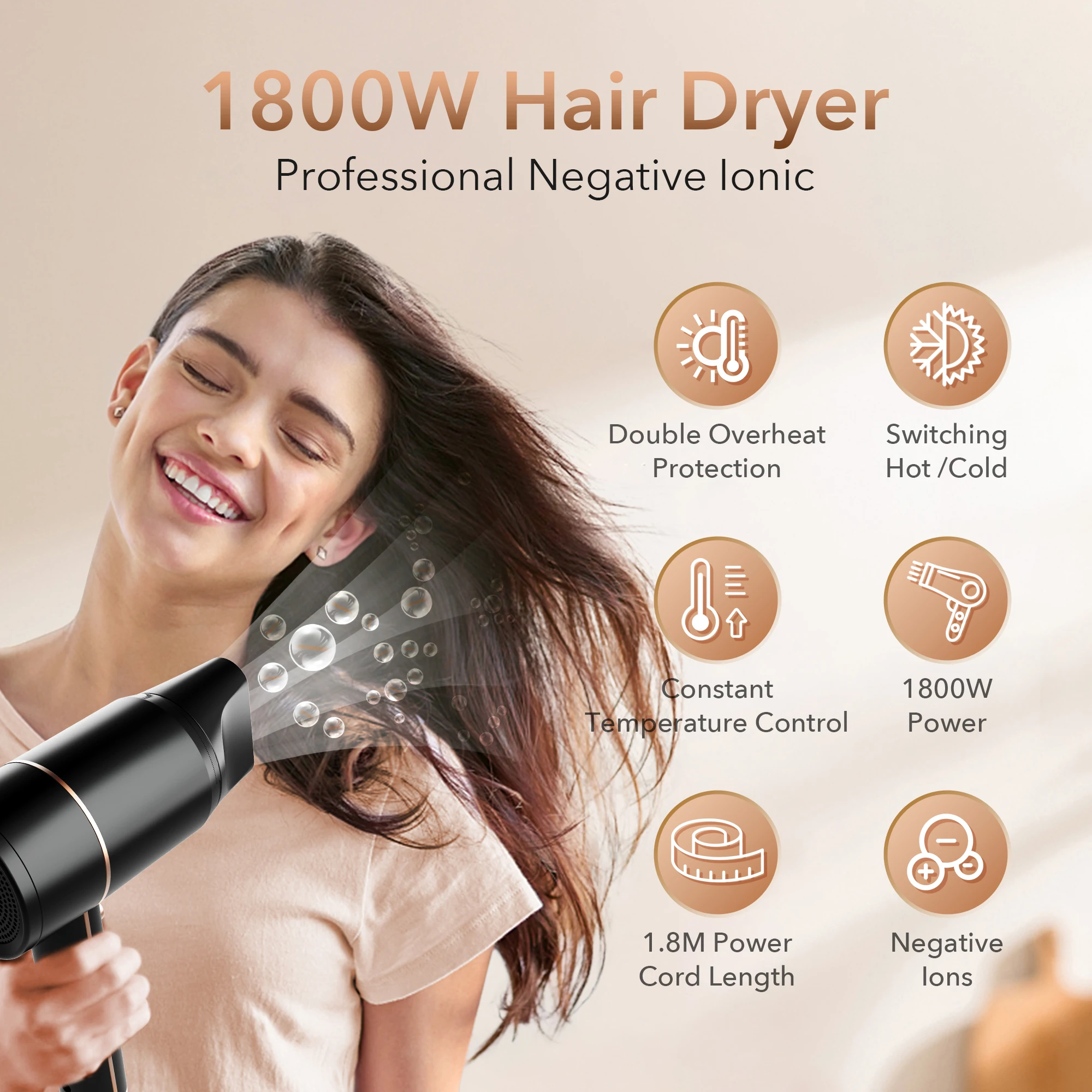 Sejoy 1800W Electric Hair Dryers 110v Hair Dryer Personal Hair Care Styling Negative Ion Tool Constant Anion for Home