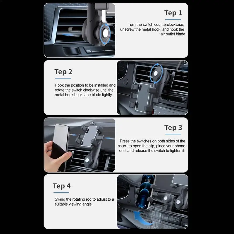 Support de téléphone pour évent de voiture, support de téléphone pour évent de voiture, support de téléphone pour voiture, rotation à 360 degrés, absorption des chocs robuste