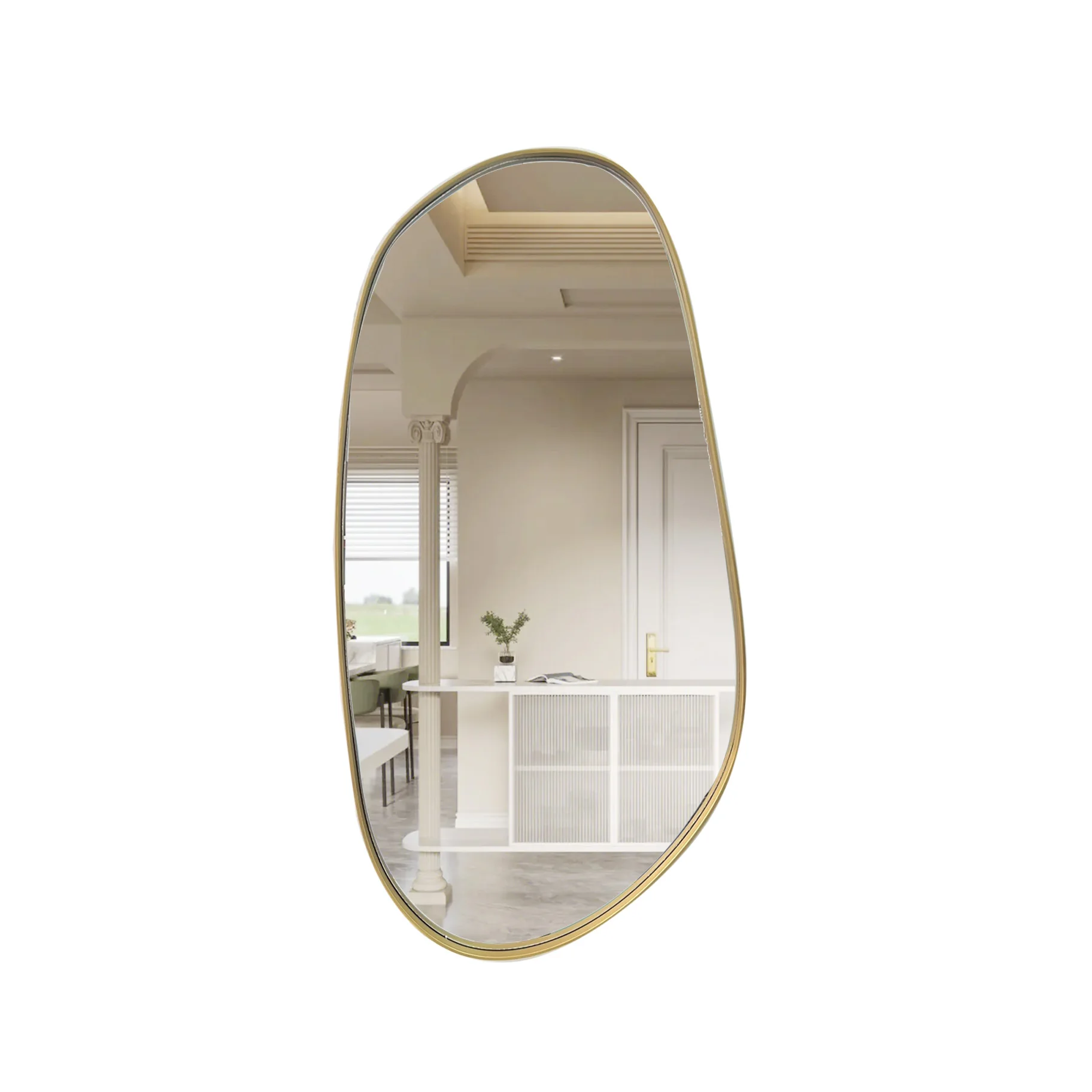 110x56cm Unique Wall Mirror Home Decor Wood Frame Classic Irregular Hanging Mirror