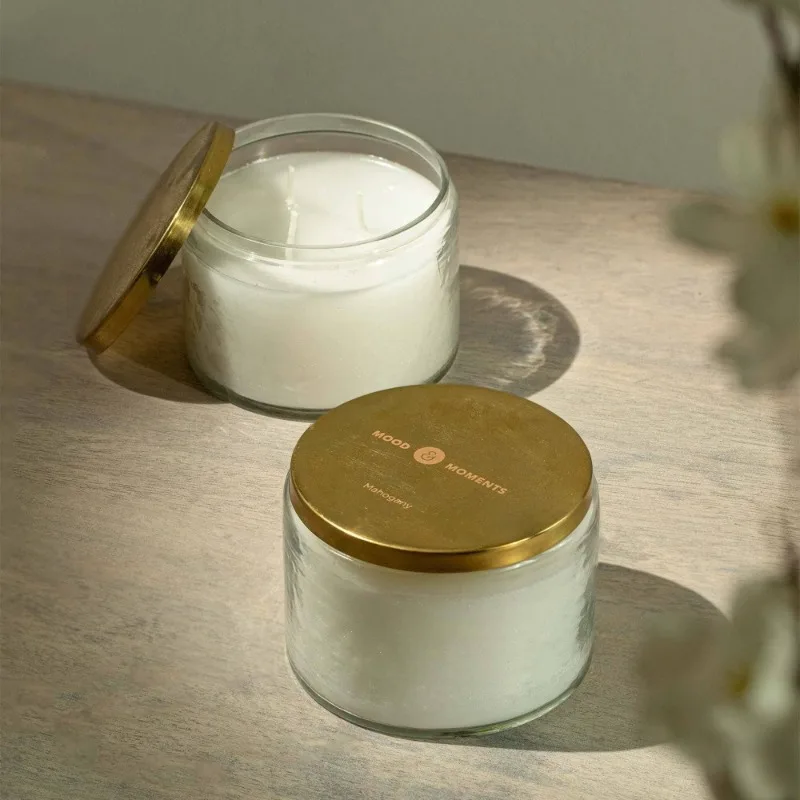 شمعة شمع جرة زجاجية من خشب الماهوجني مع 3 فتائل شمعة عطرية معطرة لديكور المنزل هدية لها