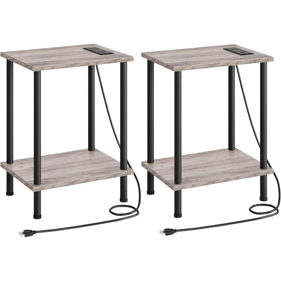 

Set of 2 Side Tables with Builtin Charging Station Featuring USB Ports and Electrical Outlets TwoTier Storage Shelves Ideal for
