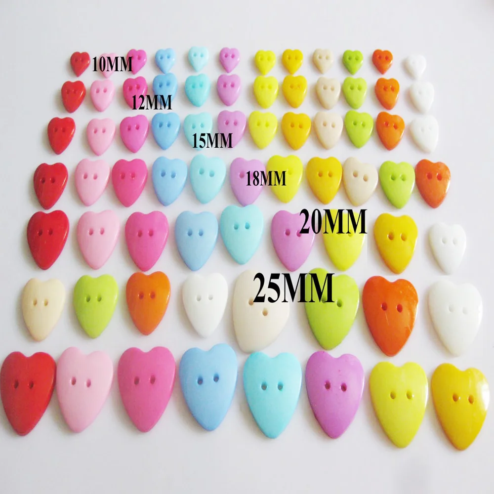 NBNNVL Mixed Colors Randomly 50Pcs 10MM-25MM Heart Plastic Buttons For Children Clothes Sewing Craft Ornament DIY Accessory