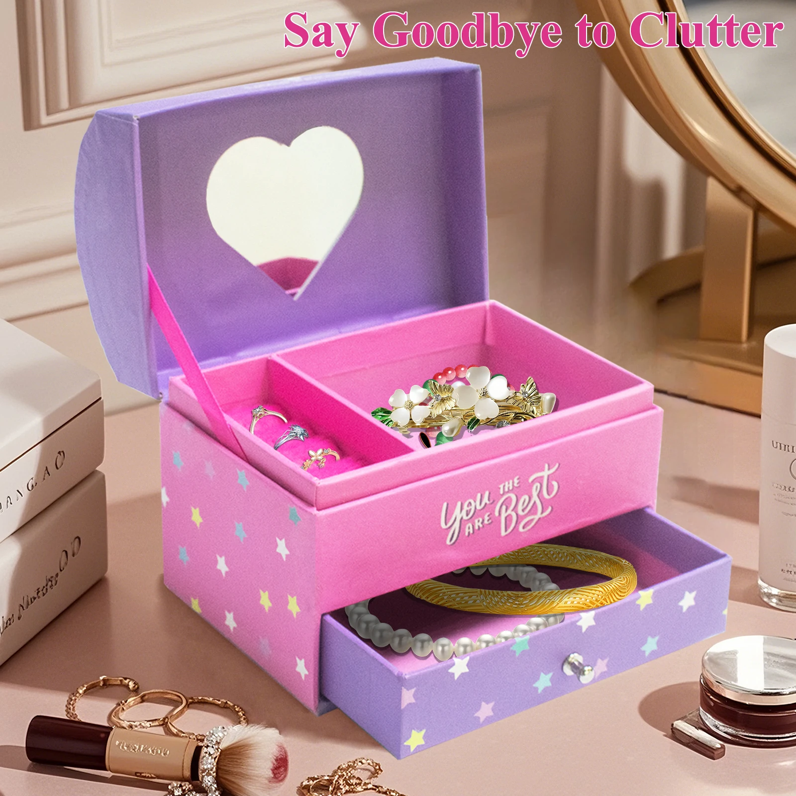 قطعة واحدة منظم مجوهرات مع درج للخواتم والأقراط والقلائد والأساور وما إلى ذلك. عيد الأم، عيد الحب، هدية عيد ميلاد #3