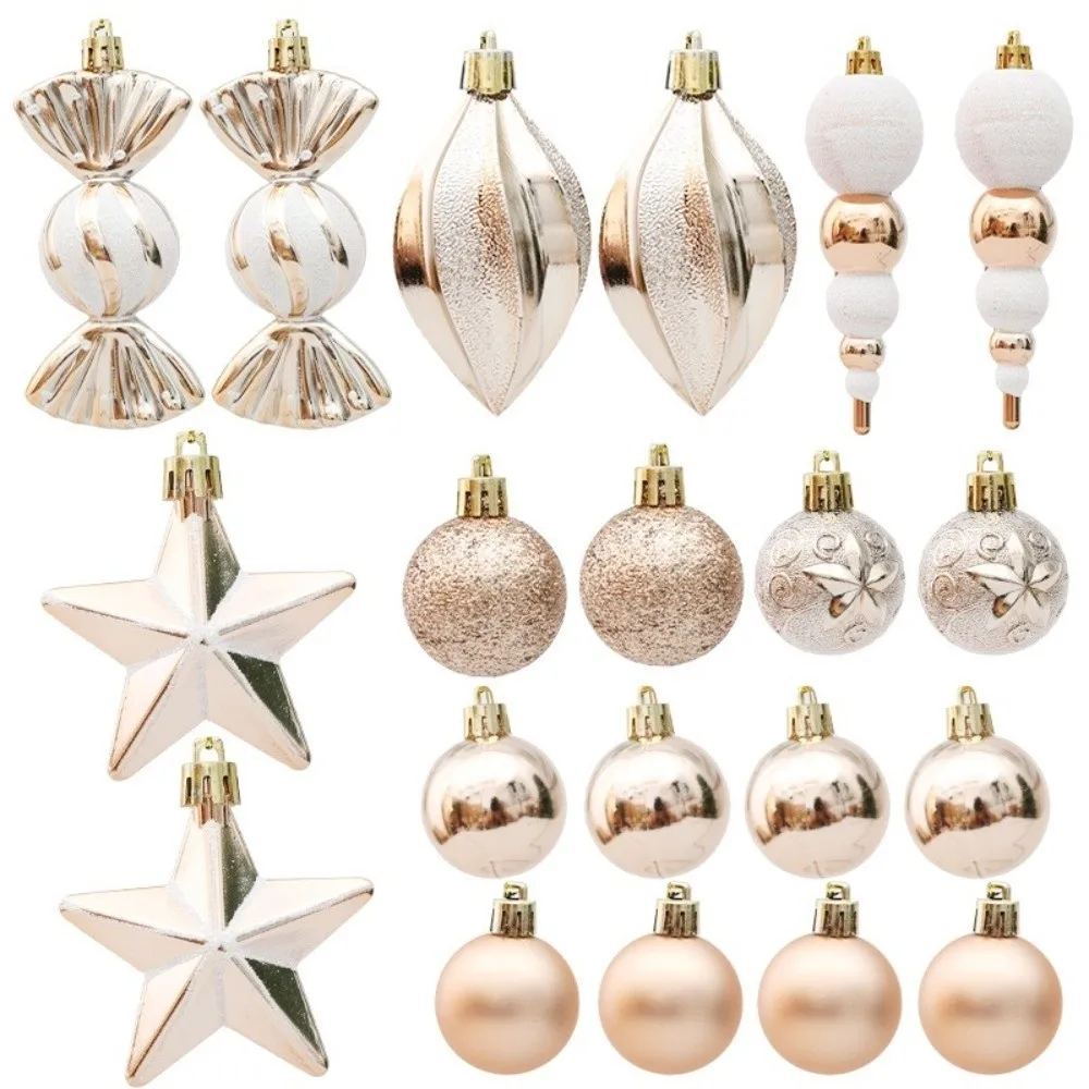 

29/20Pcs Champagne Christmas Balls Pendants Candy Cane Pine Cone Xmas Tree Hanging Ornaments Shatterproof Star