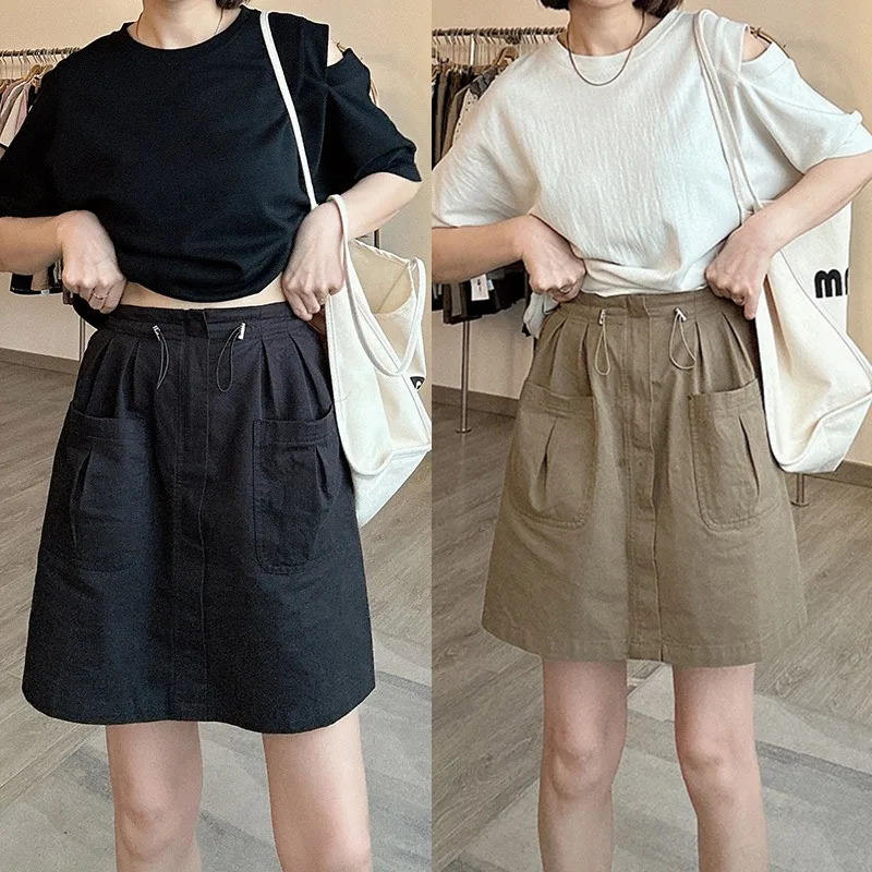 

Юбка трапециевидной формы с высокой талией для похудения, закрывающая живот, тонкая модель Fem, корейский Sle, летнее новое поступление