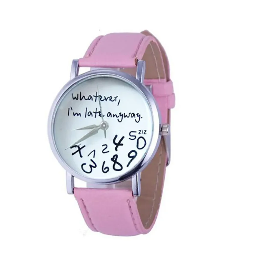Ladies Watches Vintage Simple Women Dress Big Dial Leather Watch Whatever I Am Late Anyway Letter Watch for Student Reloj Mujer