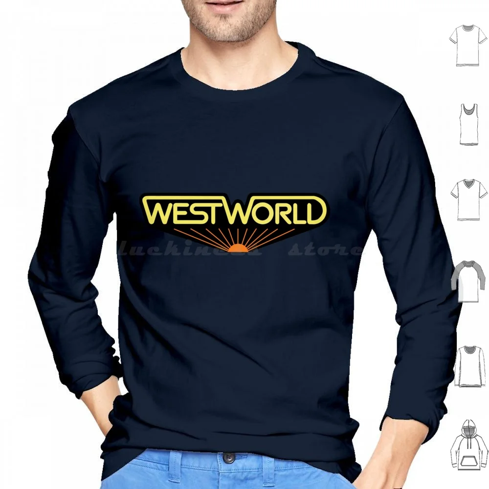 1973 Original Logo Hoodies Long Sleeve 1973 Wild West Tv Film Cult Yul Brynner Sci Fi Hosts Robots Cowboy Androids