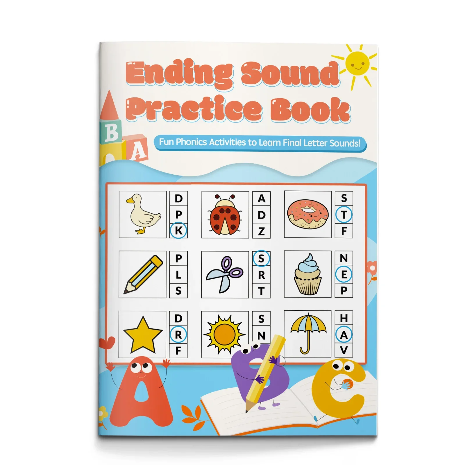 Kids English Word Coloring Workbook, Cute Cartoon Designs, Preschool Educational Activity Book for Fun English Learning