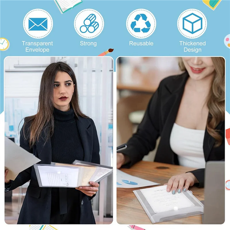 HJ-100Pcs Sobres de plástico transparente con botón a presión y bolsillos de almacenamiento para escuela, hogar y oficina, 7,08X9,44 pulgadas