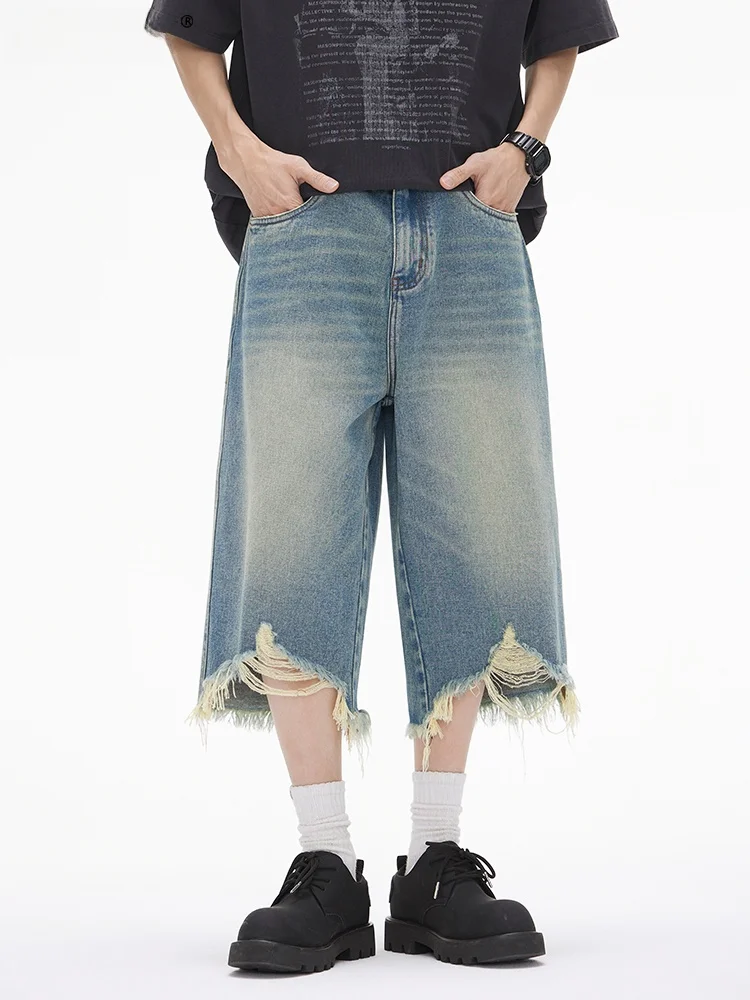 

Мужские джинсы Omjk American Retro Worn out Seven-Five, летние, тонкие, свободные, прямые, повседневные, износостойкие, хлопок/полиэстер