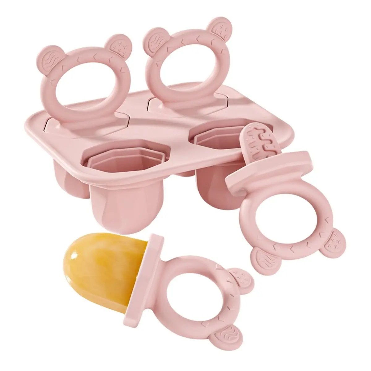 PROMOTION~ Sakolla Baby Popsicle Molds Mini 4 Cavity Silicone Ice Pop Mold Breastmilk Popsicle Molds for Teething Relief Pink