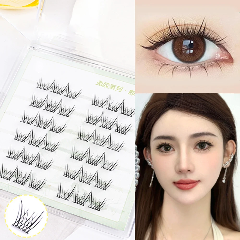 3D Lash Clusters Set No Glue Needed Self Adhesive Eyelashes Makeup Natural Look Individual Eyelashes New Manga Lashes Large Eyes