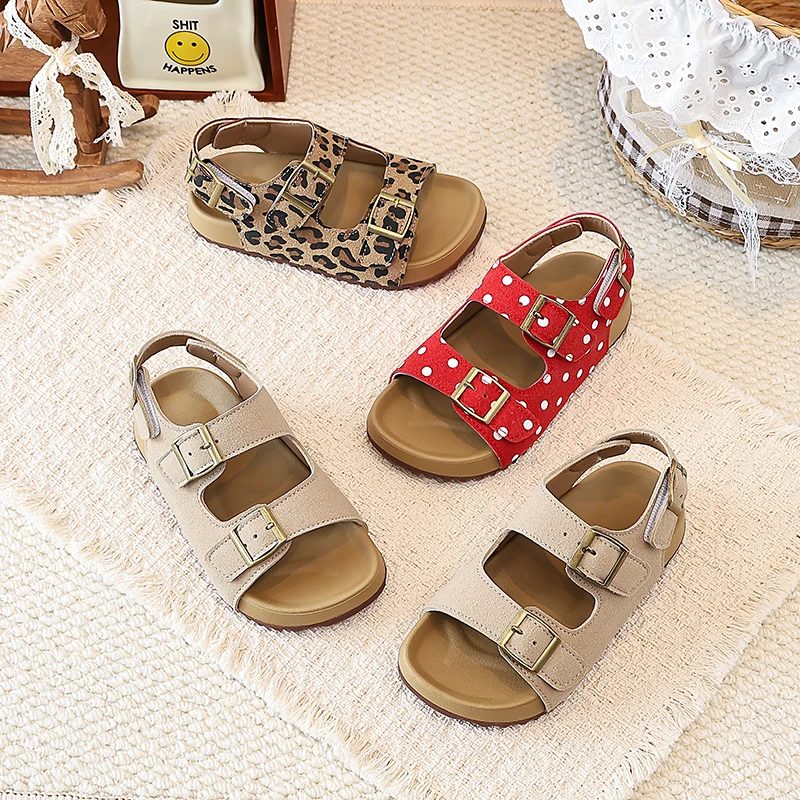 Summer Kids Toddler Boys Girls Casual Leopard Print Sandals Double Buckle Non-Slip Soft Sole for Daily Outdoor Beach Wear