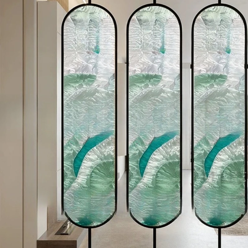 The living room is facing the entrance entrance art glass, rotating screen partition wall
