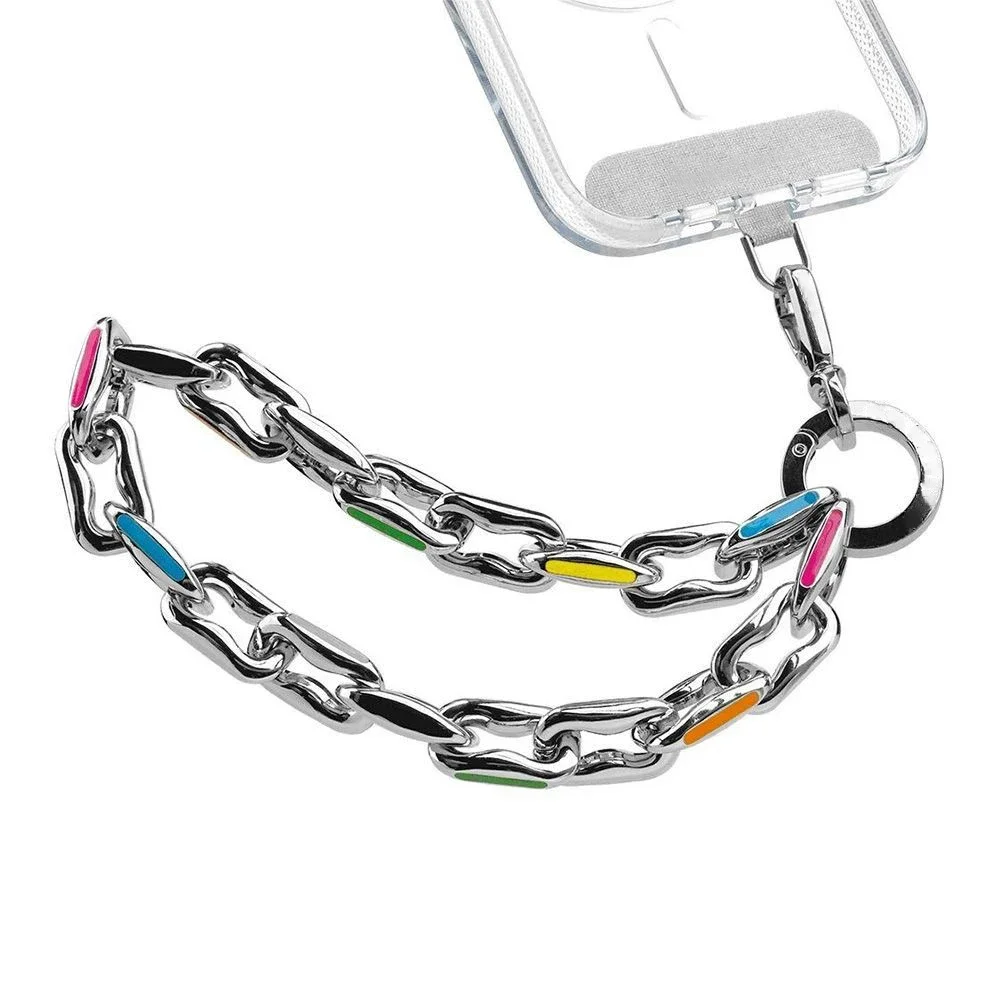 Cadena de Metal corta colorida para teléfono, correas universales para IPhone, Samsung Galaxy, cadena colgante para teléfono