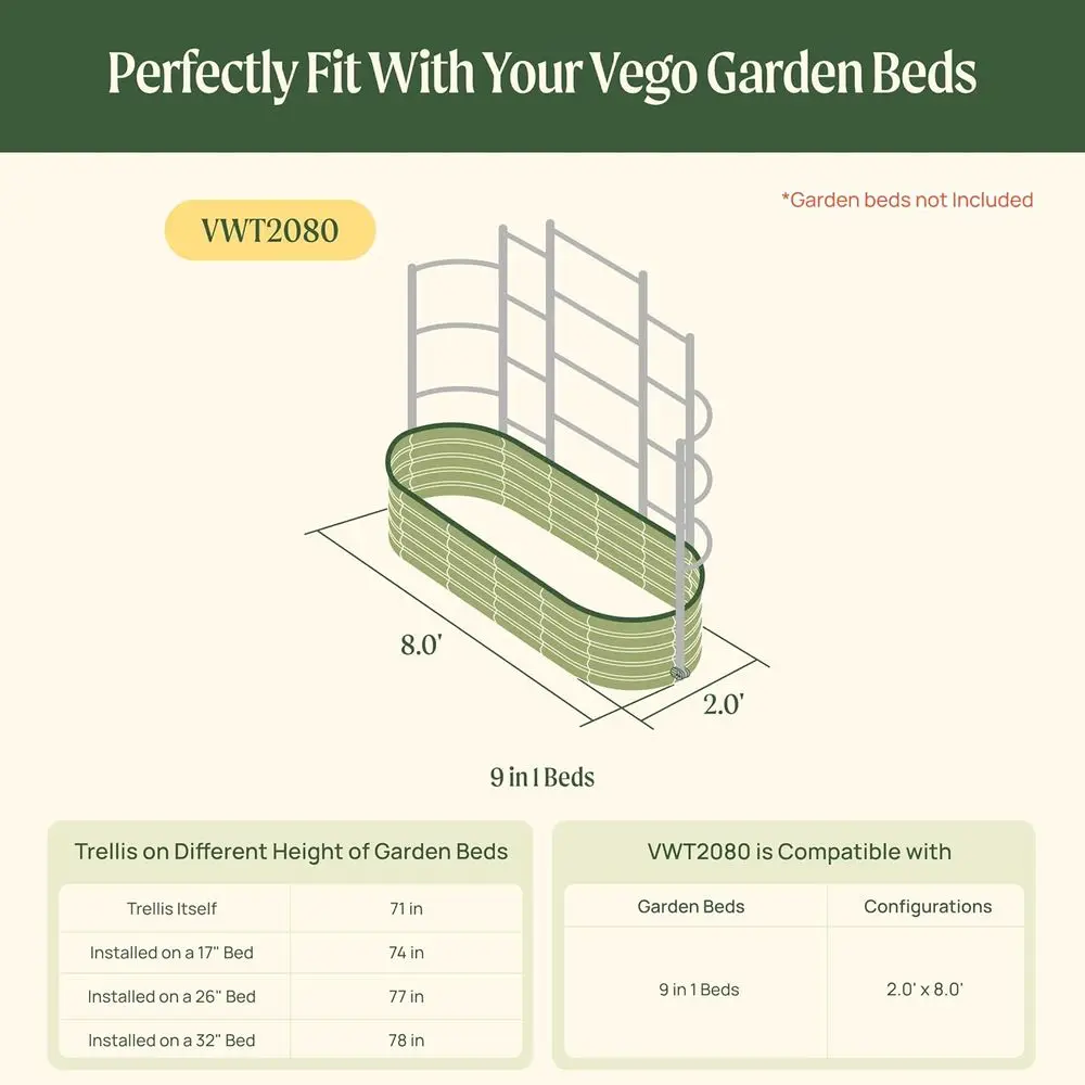 ular Wall Trellis System, 8.0' Long or 2.0' x 8.0' (9 in 1) Garden Beds,Garden Trellis or ClimPlants Like Cucumber Beans Tomatoe