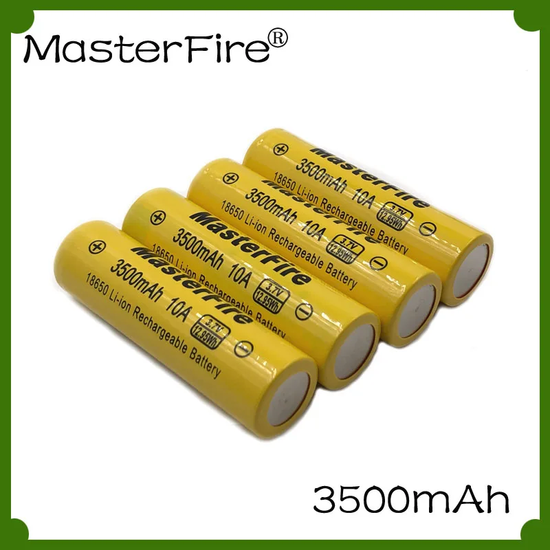 

4pcs/lot MasterFire Original 3500mAh 18650 3.7V 12.95Wh Rechargeable Lithium Battery Cell for Toy Torch Batteries 30A discharge