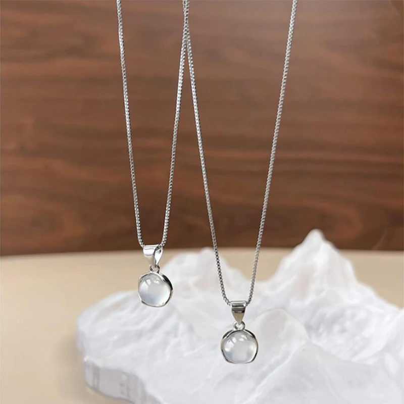 Yerik Mode Silber Farbe Weiß Runde Mondstein Anhänger Halsketten für Frauen Luxus Temperament Schlüsselbein Kette Halskette Schmuck – Detail 12