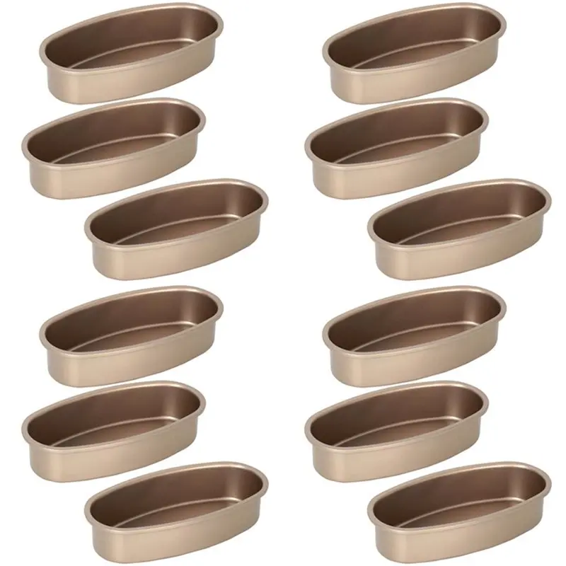 SEWS-12 Pieces Non Stick Oval Shape Cake Pan Cheesecake Loaf Bread Mold Baking Tray For Oven And Baking