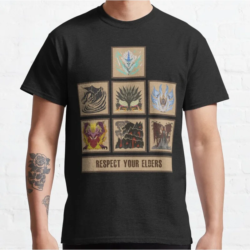 

100% cotton tee 220 Monster hunter world gift t shirt for men Cartoon Video game MHW Graphic Tee Y2K Clothes All size tops S-6XL