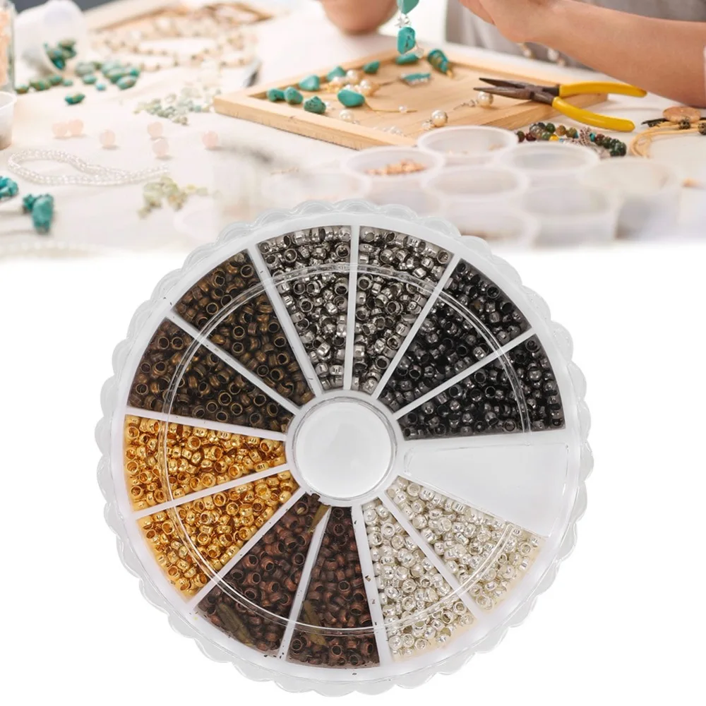3000Pcs Artistic 6 Colors Metal Beads Set Metal Material Rondelle Shape DIY Accessory Crimp Beads Jewelry Making