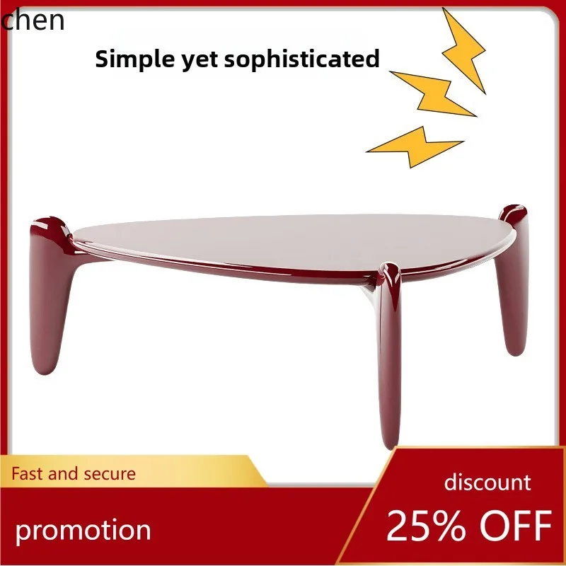 HT Wabi-Sabi Style Lacquered Coffee Table Solid Wood Living Room Coffee Table Triangular Tea Table Modern Simple Discussion