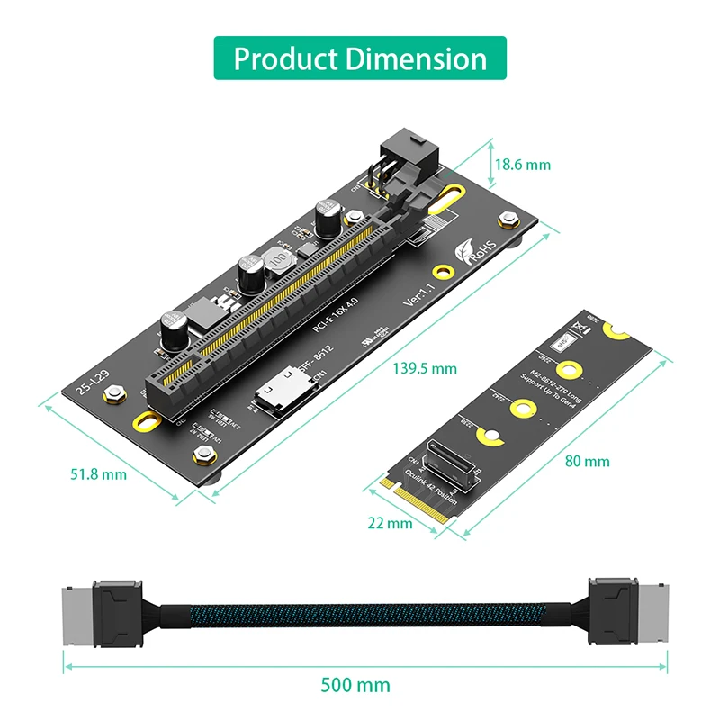 Nowy adapter PCI-e 4.0 X16 do M.2 M-key NVME, zewnętrzny konwerter GPU, 32Gbps, kabel przedłużający 6Pin Power Oculink SFF-8612/8611 — zdjęcie produktu 3