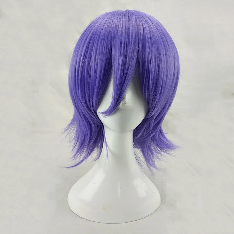 HAIRJOY Man Women Purple Cosplay Wig Short Curly Layered Synthetic Hair Party Wigs with Bangs