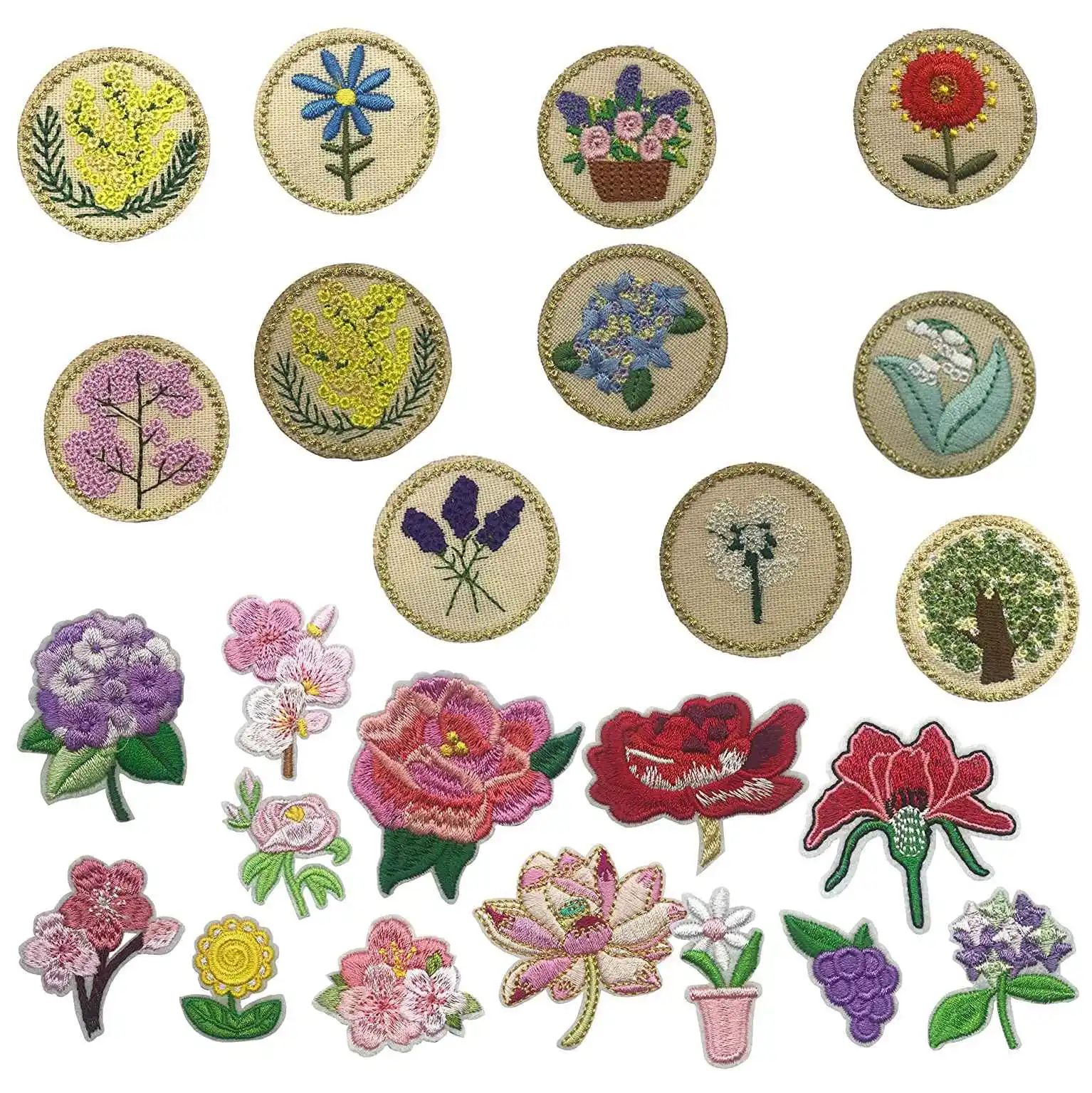 PZHI-Iron On Patches Flower Appliques Stickers, Flower Basket Embroidery Decorative Patches Applique Sew On Patches