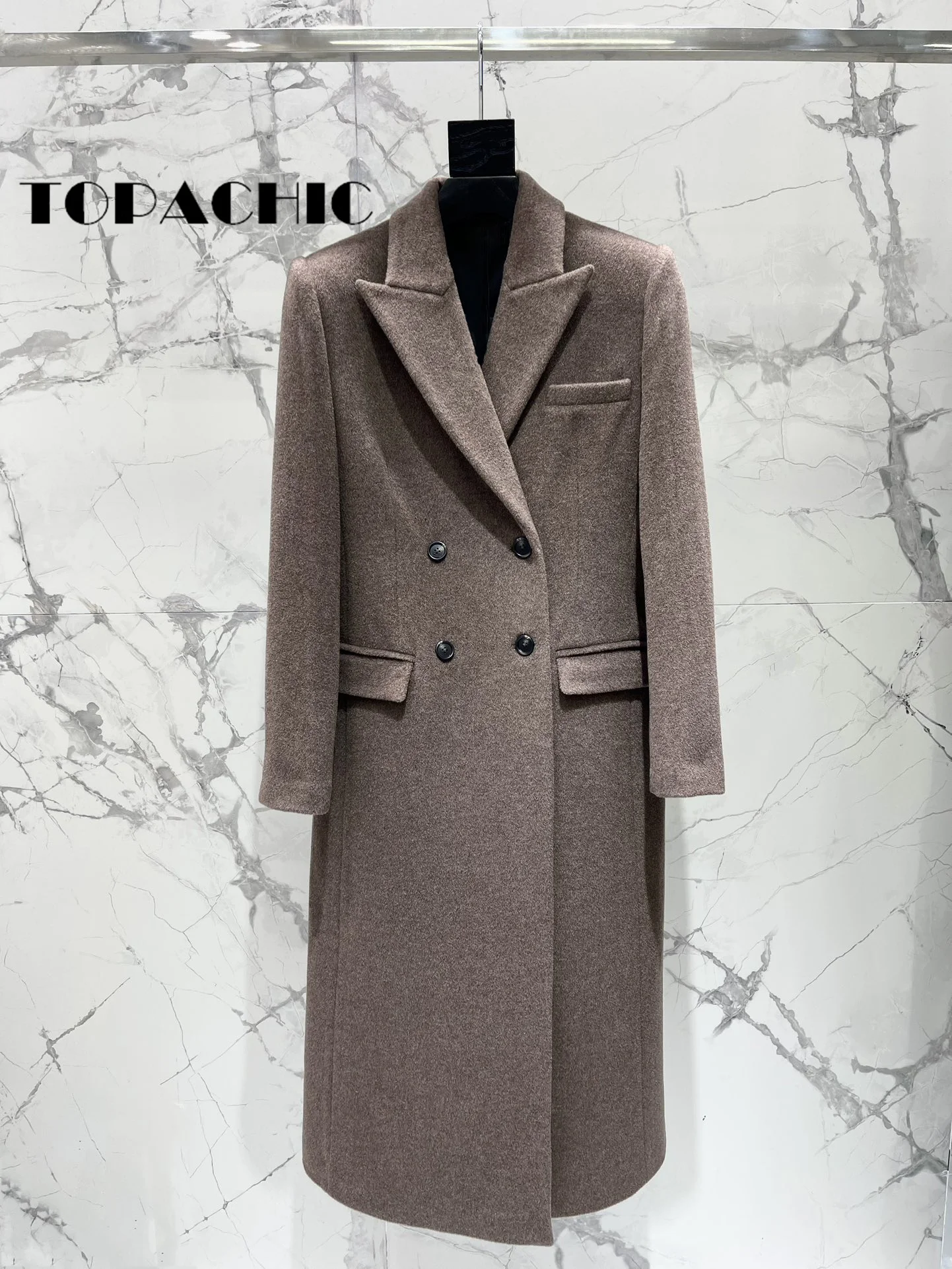 TOPACHIC-Manteau long en laine optique pour femme, garde au chaud, double boutonnage, taille renforcée, classique, tout match, haute qualité, 11.6