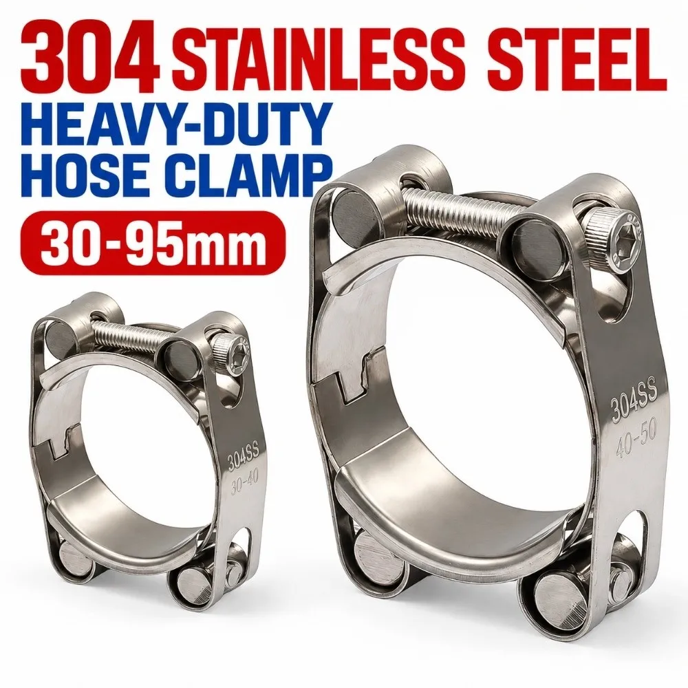 1Pcs T-Bolt Hose Clamp 304 Stainless Steel Double-head Strong Throat Clamp Exhaust Pipe Repair Tool for  Pressure Hoses