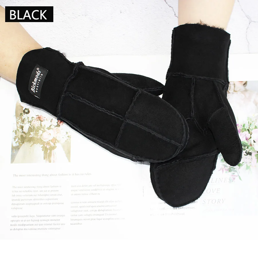 Sheepskin Fur Mittens Women\'s Ordinary Thick Winter Warm Hand-Stitched Boy Outdoor Windproof Cold Fingerless Gloves