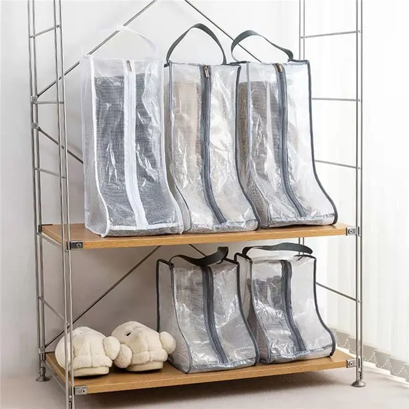 Portable Women Tall & Short Boot Storage Bags,2 Packs Tall+2 Packs Short,Waterproof Boot Bags for Travel and Daily Grey &LICG