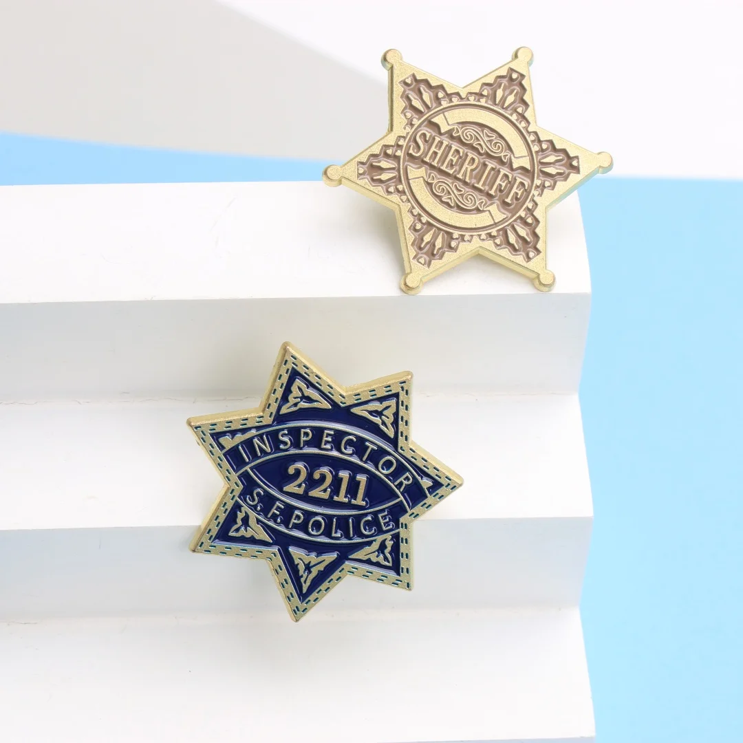 دبابيس المينا شارة شريف والمفتش العتيق - دبابيس طية صدر السترة على شكل نجمة كرتونية لسترة الظهر هدية يمكنك صنعها بنفسك