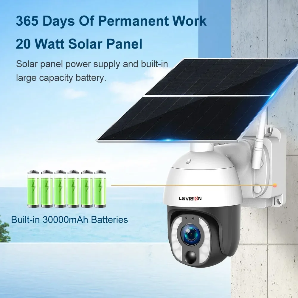 LS VISION 8MP 24/7 Hours Recording Solar Camera 4K 4G 20X Optical Zoom WiFi PTZ Auto Tracking CCTV Cameras with 20W Solar Panel