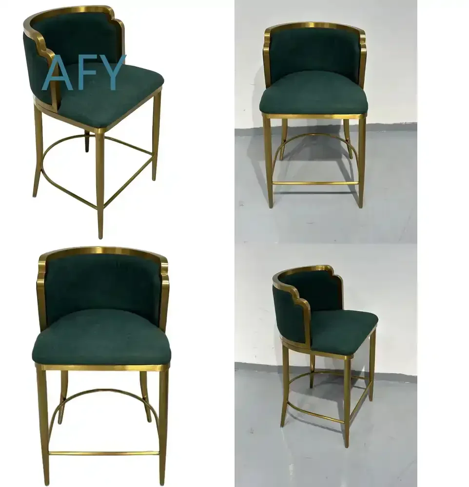 Luxury Modern Gold Bar Chair Stainless Steel High Foot Stool Counter Chair for Hotel Cafe Home Villa for Commercial Use for