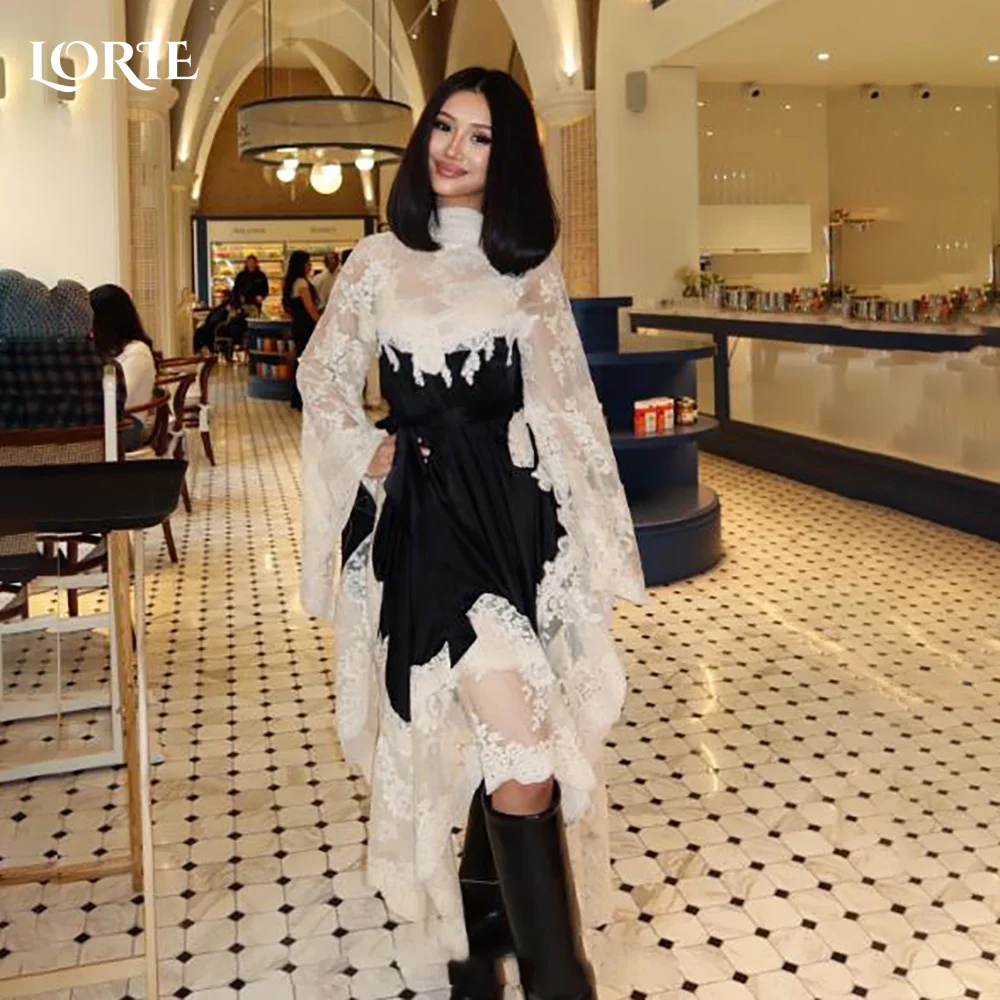 

LORIE Flared Short Evening Dresses A-Line Knee Length High Neck Prom Dress Lace Appliques Party Gown Customized Brithdays Dress