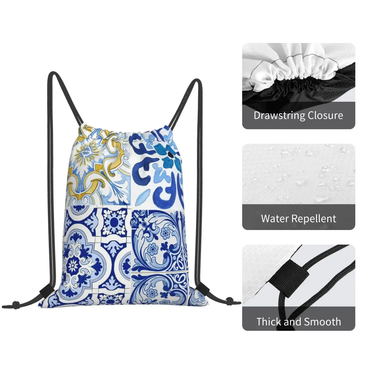 Sicilian Tiles,mediterranean,mosaic,lemons Backpacks Multi-function Drawstring Bags Sundries Bag Book Bags for Travel Students