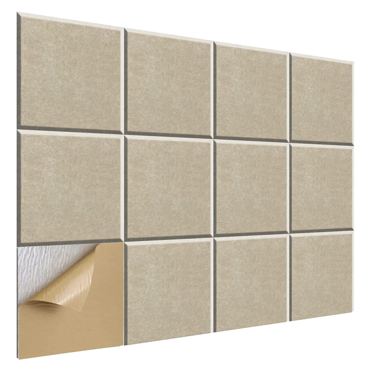 

12 Pack Self-Adhesive Acoustic Panels,12x12x0.4In Sound Absorbing Panels, for Recording Studio,Office,Home,Camel