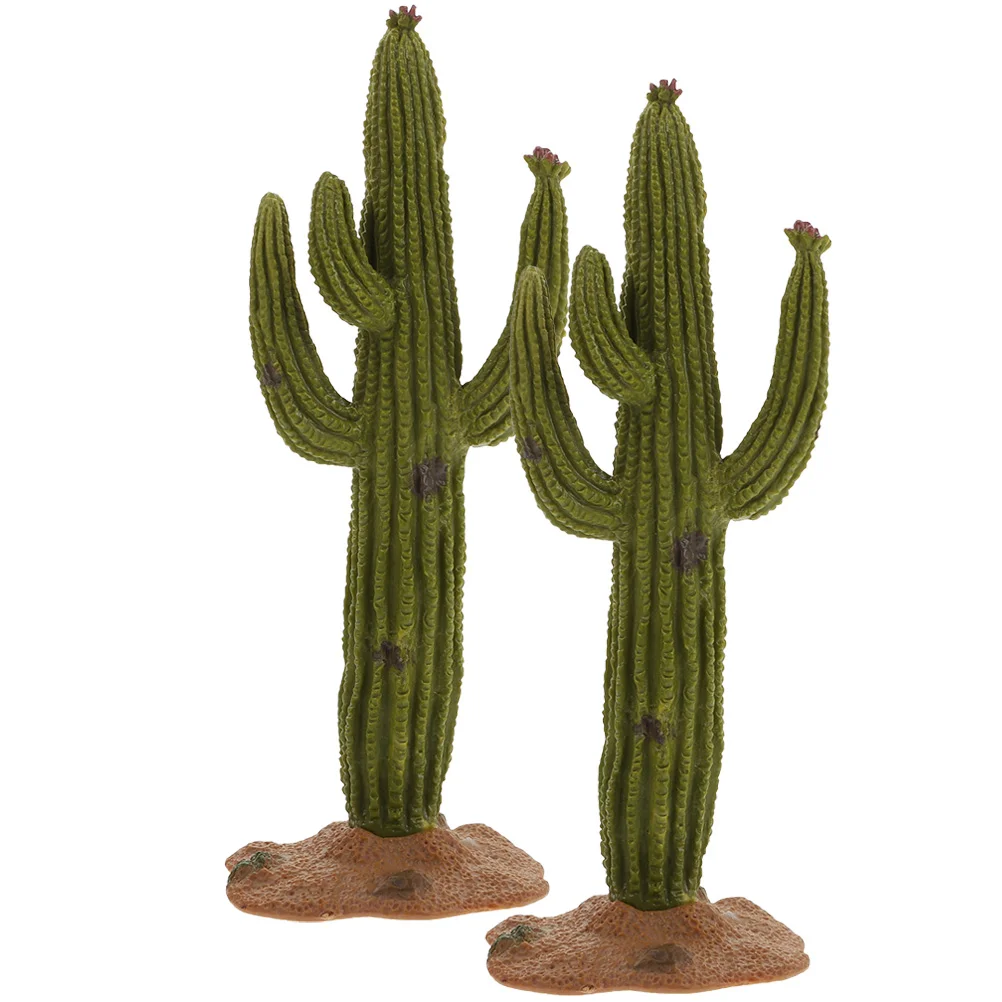 

2 Pcs Cactus Model Garden Statues Car Decoration Miniatures Decors Artificial Plants Adornment Household