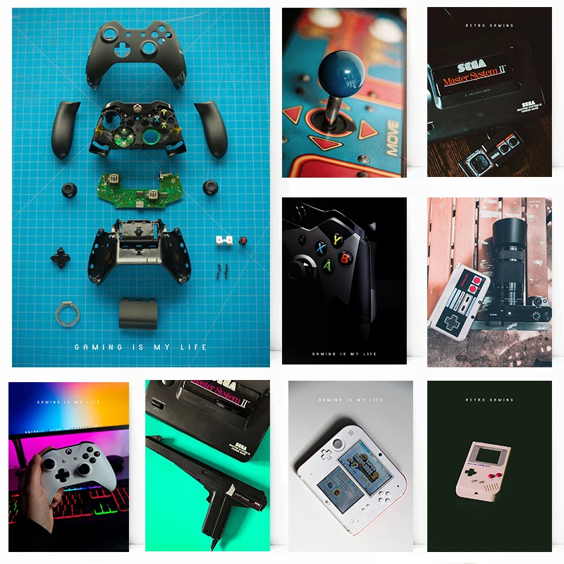 Modern Gaming Device Poster Xbox SEGA Gaming Console and Controller GamePad Prints Canvas Wall Art Pictures Home Room Decoration