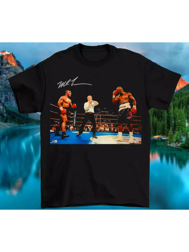 

Mike tyson boxing pattern, signature legend bite HLYD ear black T-shirt design -100% cotton round neck short sleeve T-shirt.
