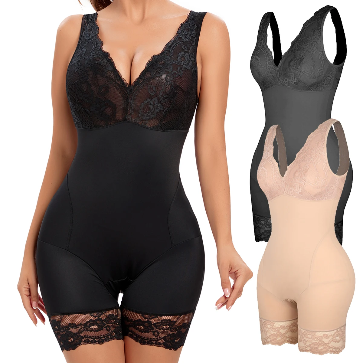 

Shapewear for Women Tummy Control Flat Stomach Bodysuits Mid Thigh Butt Lifter Lace Full Body Shaper