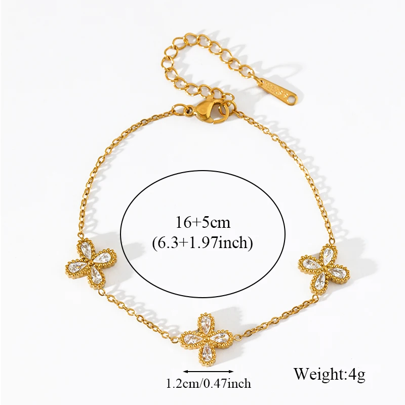 EILIECK 316L Edelstahl Blütenblatt Zirkon Halskette Ohrringe Armband Set für Damen Modischer Wasserdichter Schmuck Partygeschenk – Detail 7