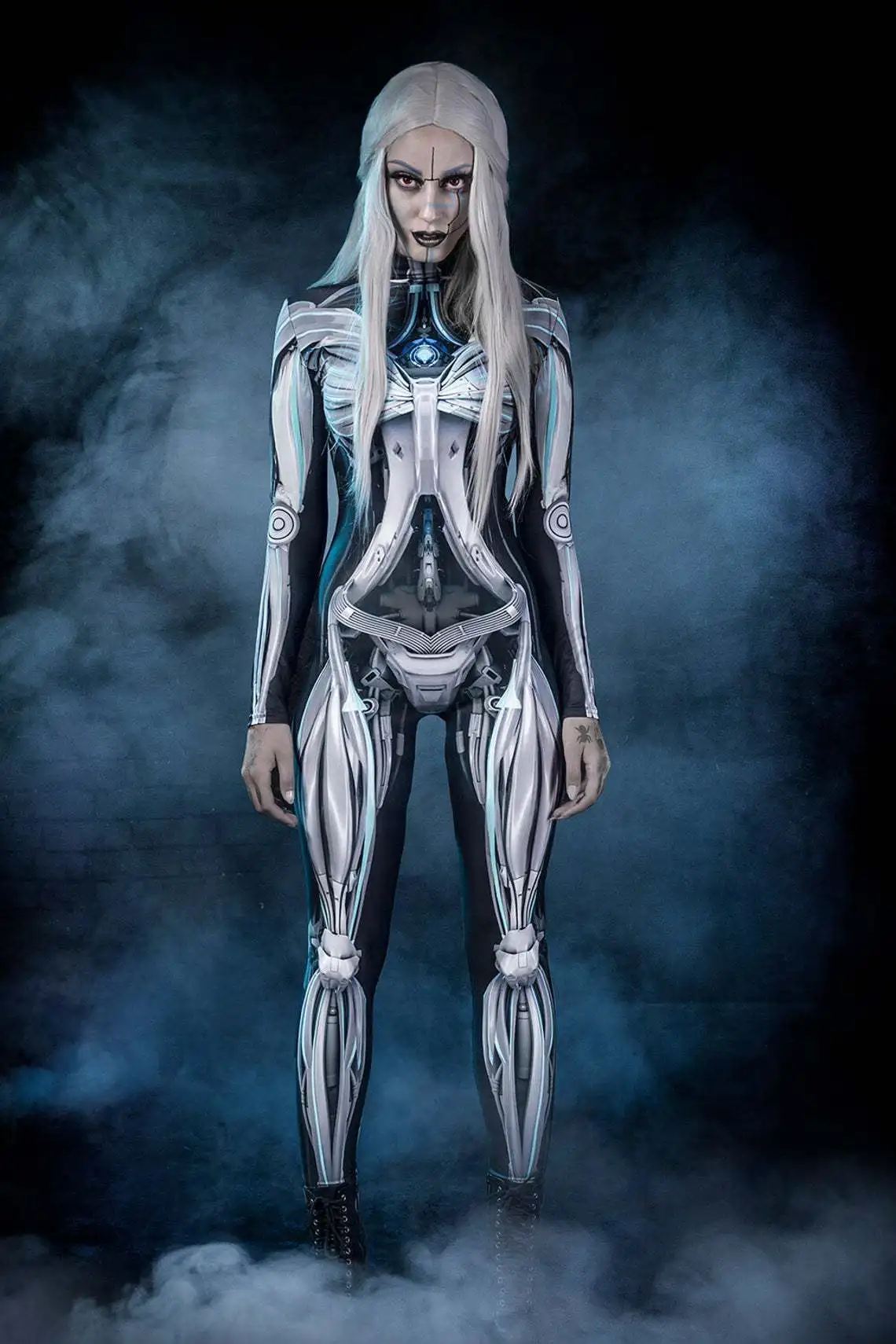 Cyberpunk Overall Cosplay Frauen Männer Bodysuit Skelett Steampunk Bodycon 3D gedruckt Erwachsenen Zentai Halloween Karneval Party