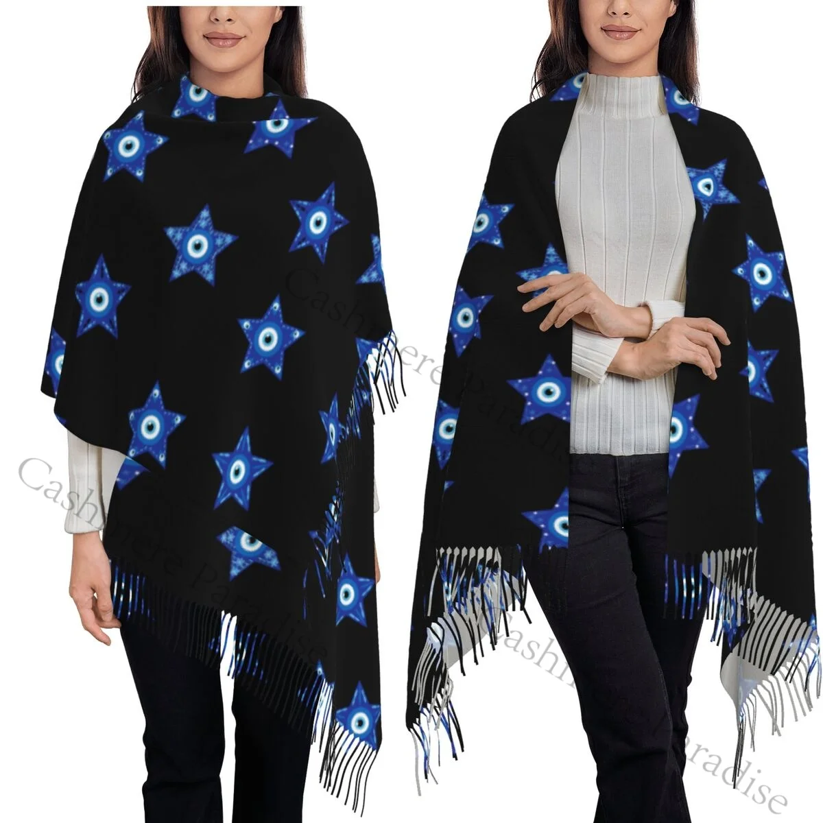 

Женская шаль из пашмины Evil Eye Heavenly, шарф с бахромой, длинный большой шарф