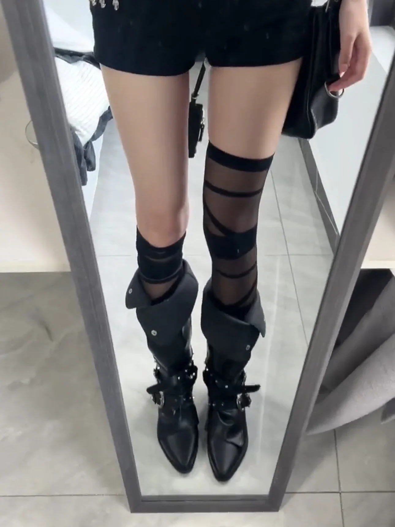 

Knight boots 2025 autumn black punk style niche personality long boots American wasteland style boots women retro